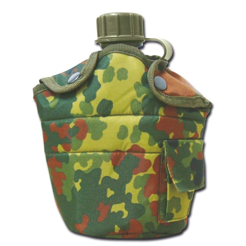 US Feldflasche 1L Kunststoff mit Becher + Hülle flecktarn