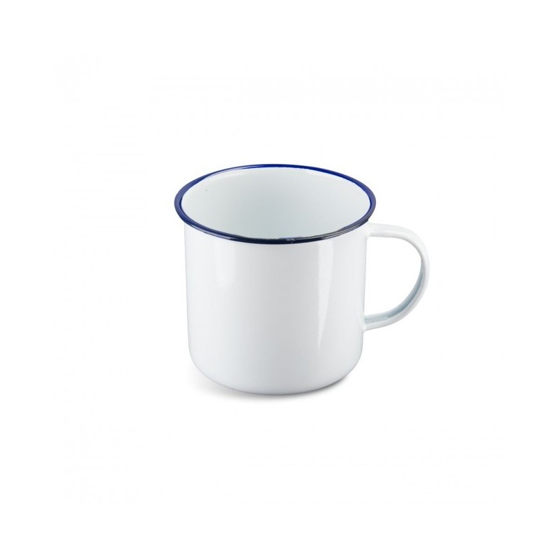 Trinkbecher Mug 560ml Emailliert weiß/blau