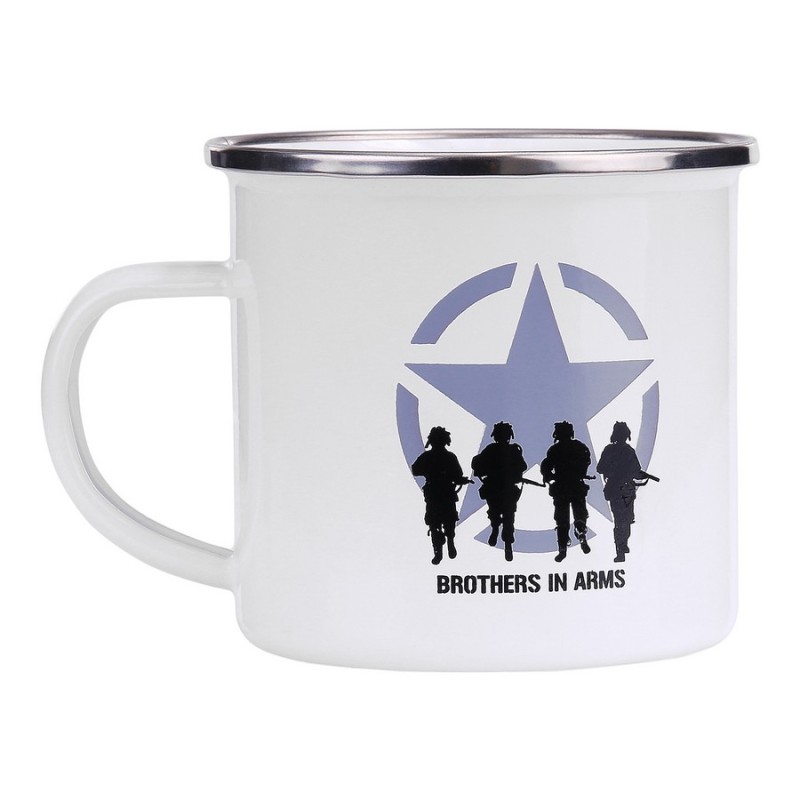 300 ml Trinkbecher Emaille mit Aufdruck Brothers in Arms weiß