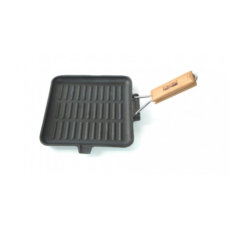 Grillpfanne Gußeisen mit einklappbarem Holzgriff 24 x 24cm