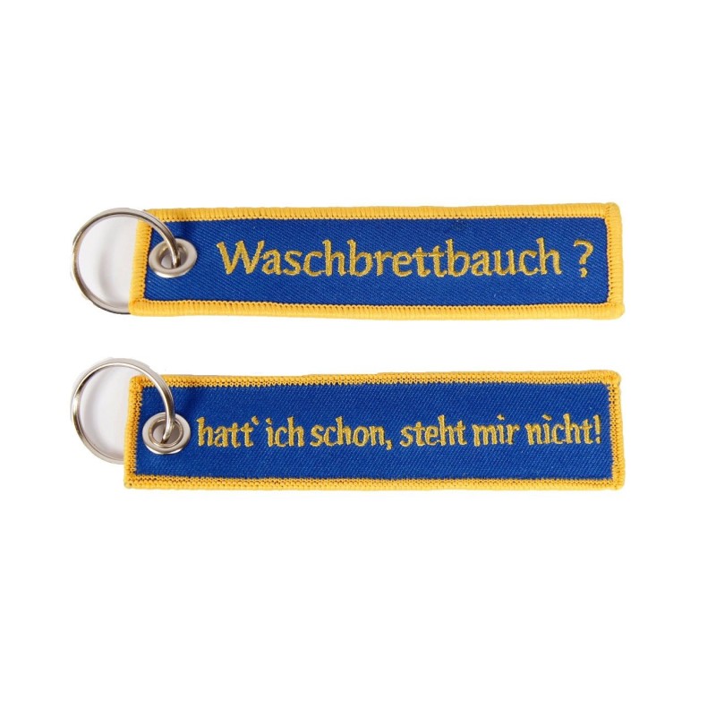 Schlüsselanhänger Waschbrettbauch gelb/blau