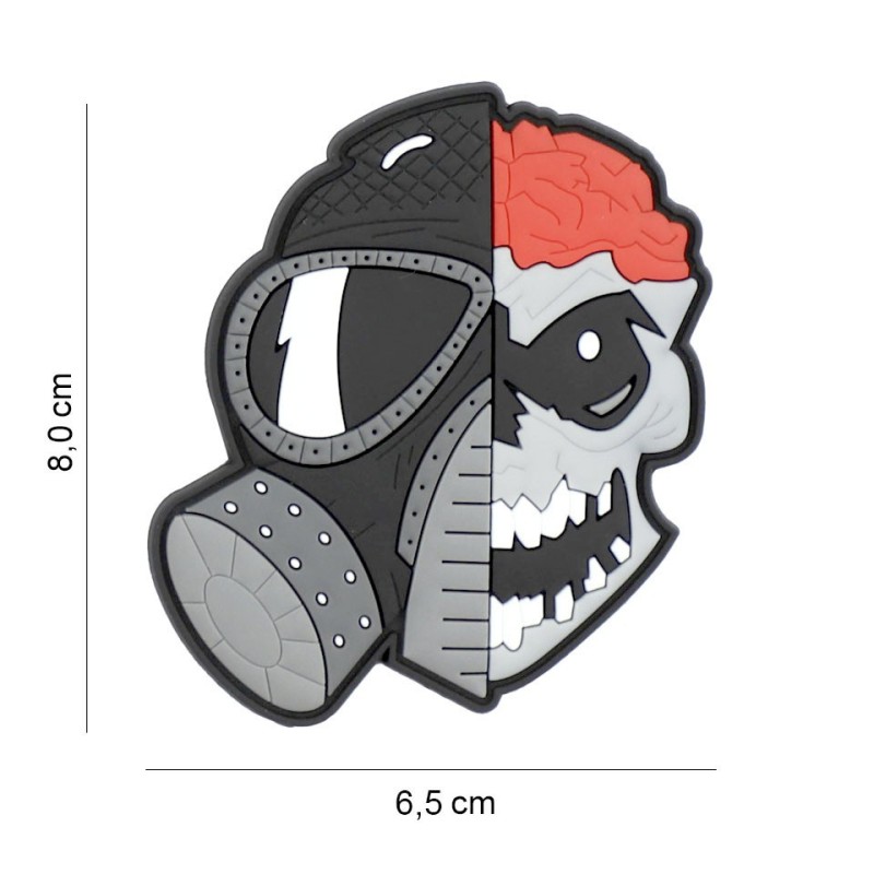 Klett Patch 3D PVC No.8136 skull with brains and gasmask 8 x 6,5