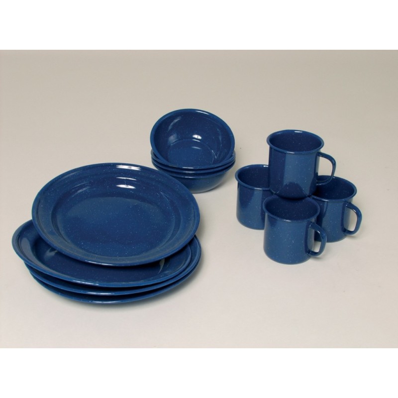 Essgeschirr Western 12-teilig Emaille blau