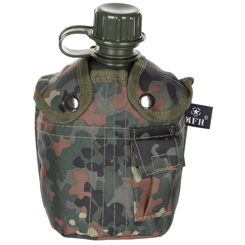 MFH US Feldflasche 1L Kunststoff BPA-frei mit Hülle flecktarn