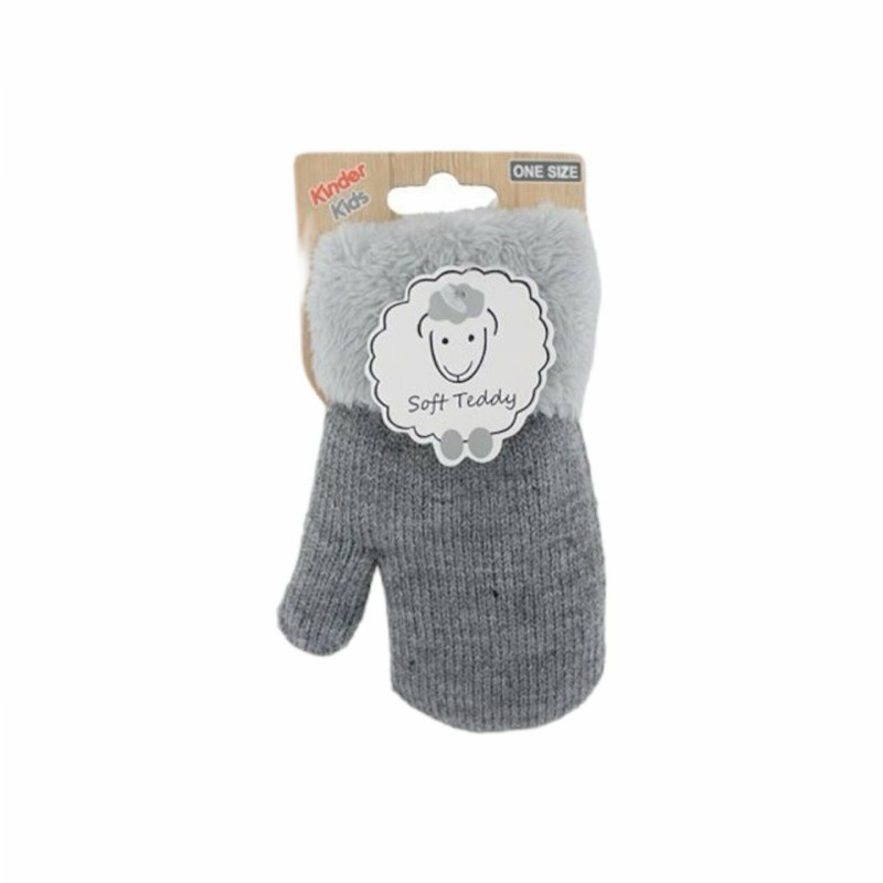 Fäustlinge für Kinder | Winter Teddy Handschuhe | warm und weich gefüttert [Grau]