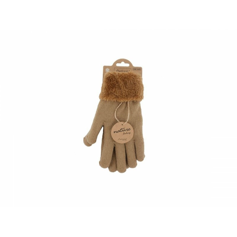 Gefütterte Teddy Winterhandschuhe I Strickhandschuhe [Taupe/Braun]