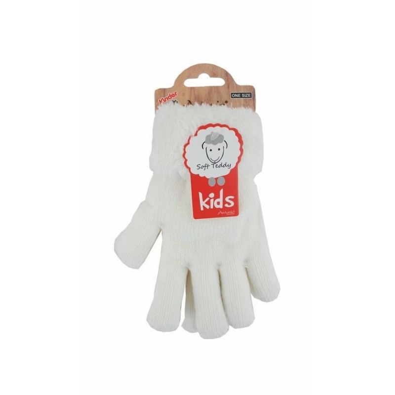 Kinder Winter Handschuhe | flauschig warme Soft Teddy Füllung | gefütterte Kinderhandschuhe [Weiß]