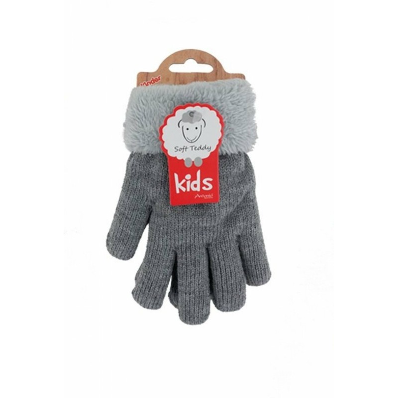 Kinder Winter Handschuhe | flauschig warme Soft Teddy Füllung | gefütterte Kinderhandschuhe [Grau]