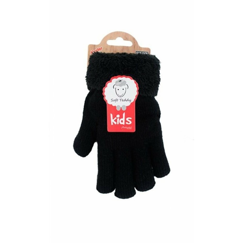 Kinder Winter Handschuhe | flauschig warme Soft Teddy Füllung | gefütterte Kinderhandschuhe [Schwarz]