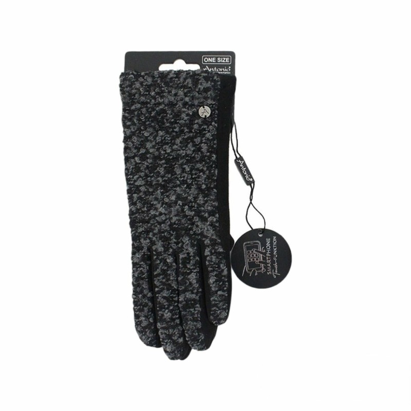 Winter Damen Handschuhe Bouclé | Dunkel meliert | Winterhandschuhe mit Smartphone Touch-Funktion [Grau/Schwarz]