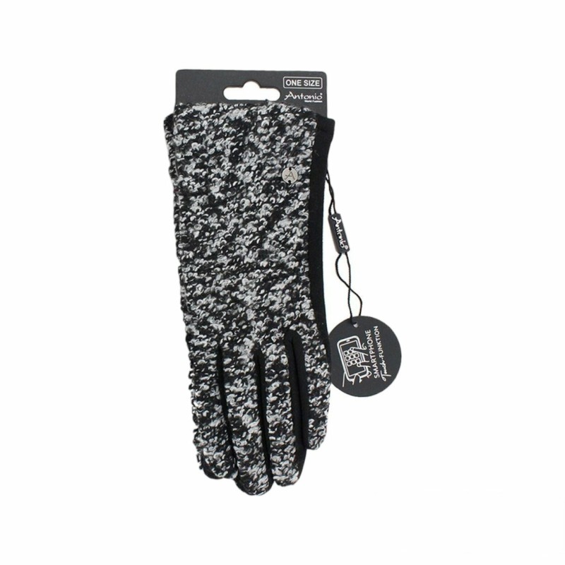 Winter Damen Handschuhe Bouclé | Dunkel meliert | Winterhandschuhe mit Smartphone Touch-Funktion [Weiß/Schwarz]