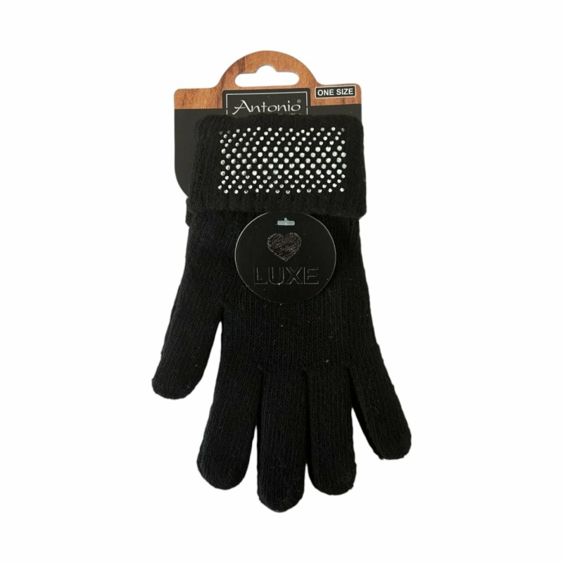 Winter Damen Handschuhe Glänzende Strass Steine | Strickhandschuhe mit Glitzersteinen | Winterhandschuhe [Schwarz]