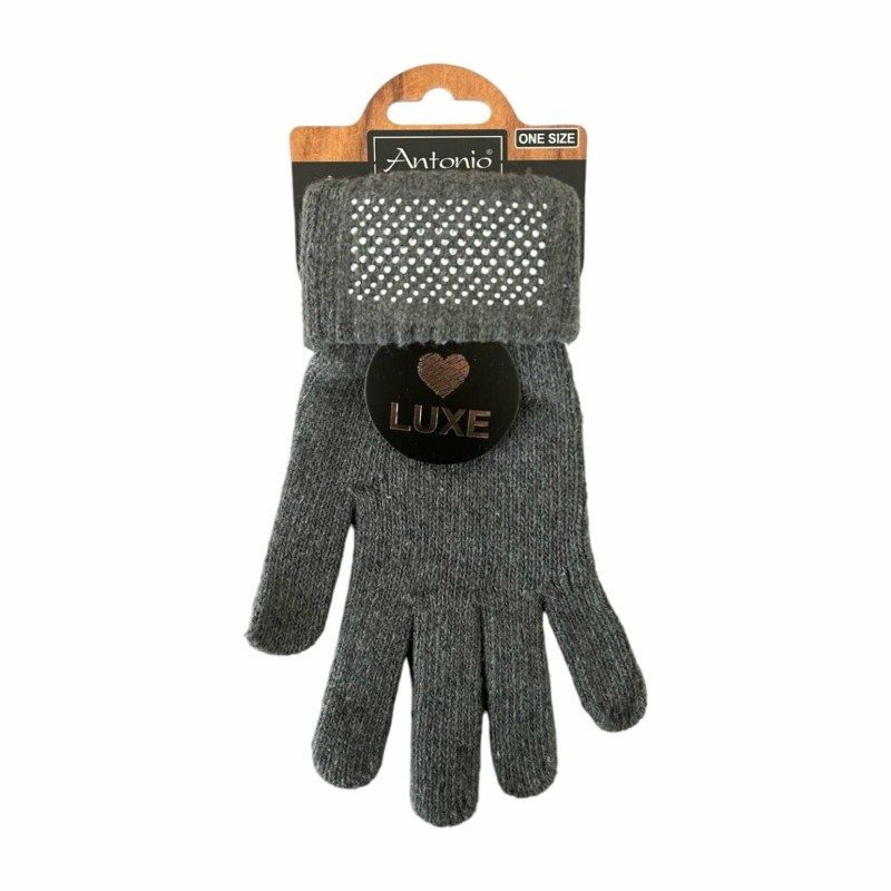 Winter Damen Handschuhe Glänzende Strass Steine | Strickhandschuhe mit Glitzersteinen | Winterhandschuhe [Grau]