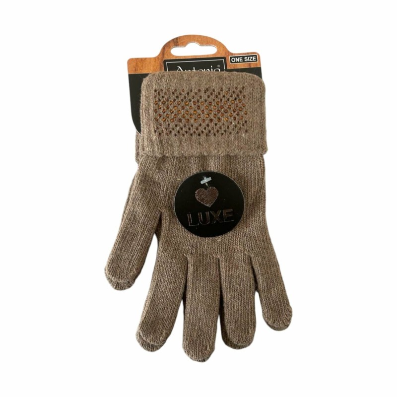 Winter Damen Handschuhe Glänzende Strass Steine | Strickhandschuhe mit Glitzersteinen | Winterhandschuhe [Taupe]