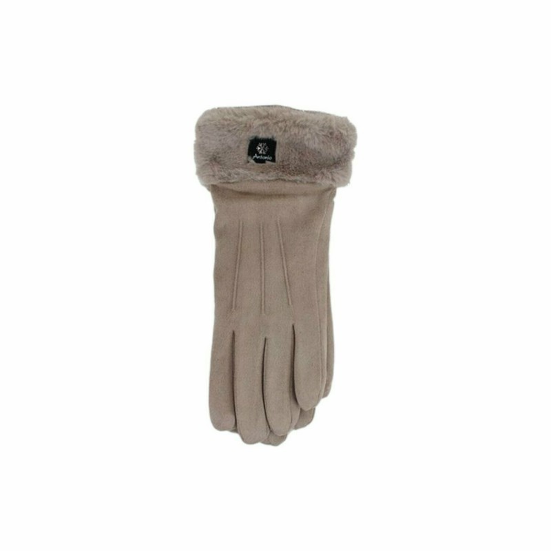 Winter Damen Handschuhe | Kunstpelz und Streifen | Smartphone Touch-Funktion [Beige]