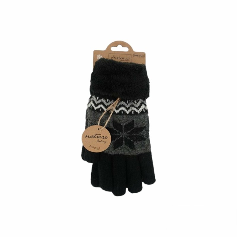 Winter Damen Handschuhe | Schneeflocken Design | Gefütterte Teddy Winterhandschuhe | flauschig & warm [Schwarz]