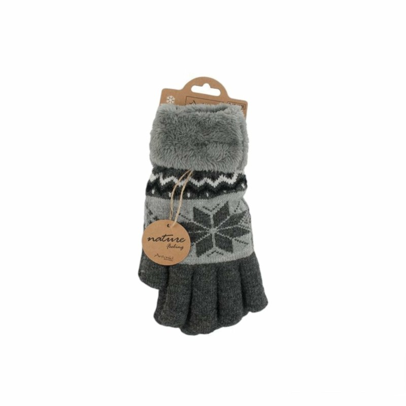 Winter Damen Handschuhe | Schneeflocken Design | Gefütterte Teddy Winterhandschuhe | flauschig & warm [Dunkelgrau]