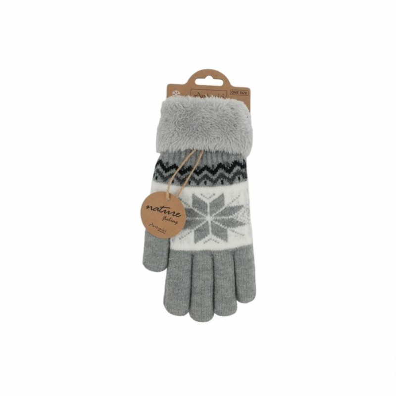 Winter Damen Handschuhe | Schneeflocken Design | Gefütterte Teddy Winterhandschuhe | flauschig & warm [Hellgrau]