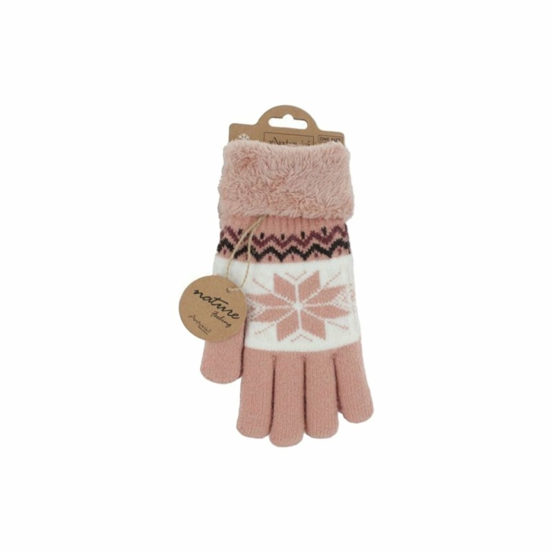 Winter Damen Handschuhe | Schneeflocken Design | Gefütterte Teddy Winterhandschuhe | flauschig & warm [Rosa]