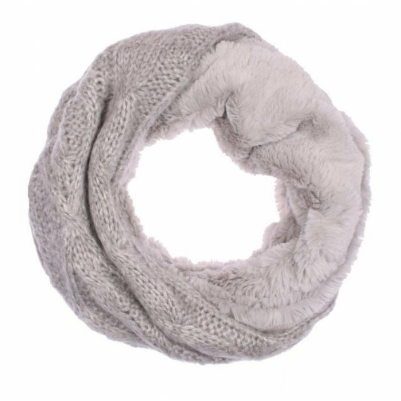 Winter Damen Loop Schal mit Wendemöglichkeit | Strickoptik und Felloptik | Warm und Flauschig [Grau]