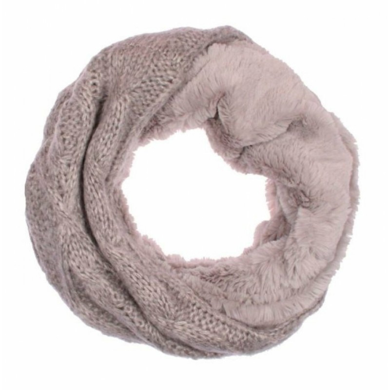 Winter Damen Loop Schal mit Wendemöglichkeit | Strickoptik und Felloptik | Warm und Flauschig [Beige]