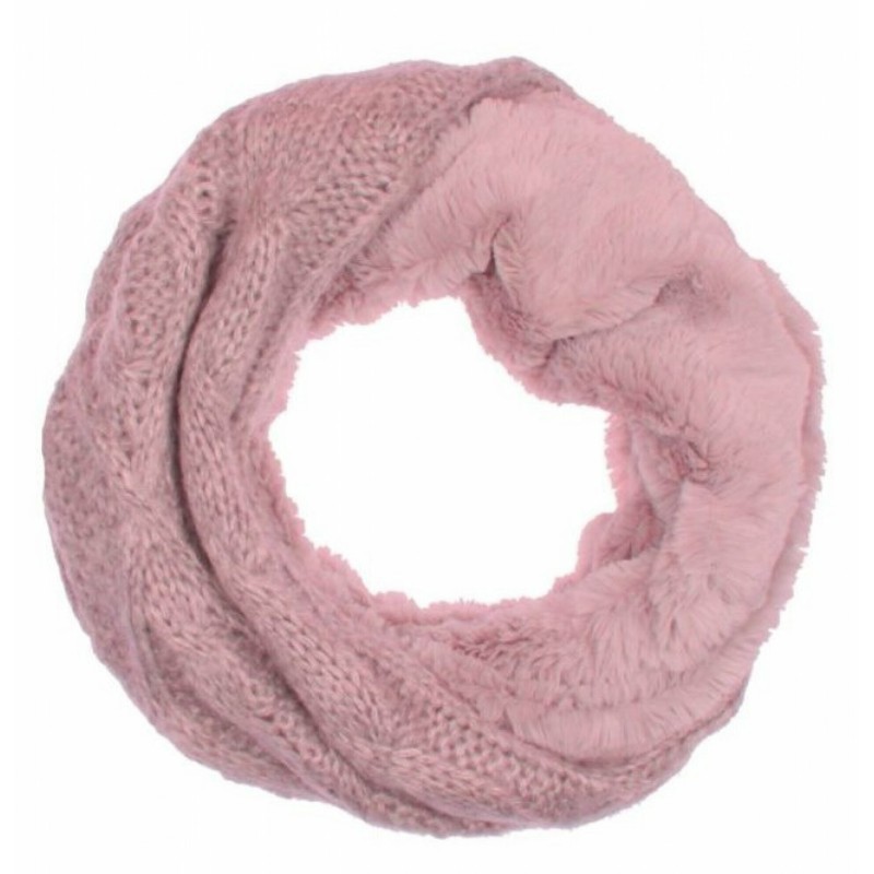 Winter Damen Loop Schal mit Wendemöglichkeit | Strickoptik und Felloptik | Warm und Flauschig [Rosa]