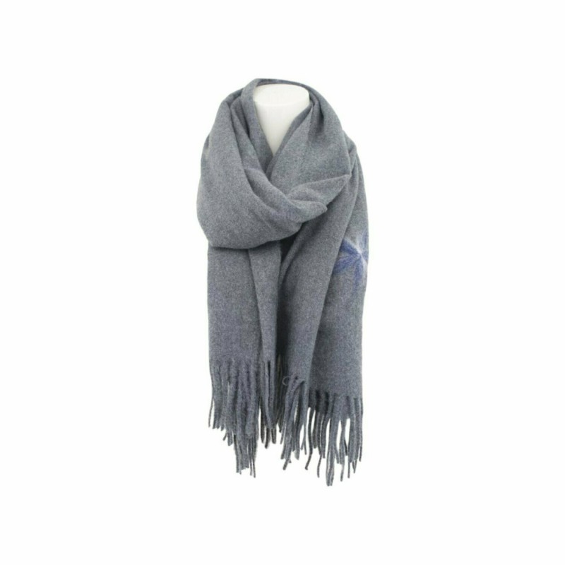 Winter Damen Schal Cashmera | hochwertiger Filzschal mit Blume | Damenschal Super Soft Feeling 180x72 cm [Grau]