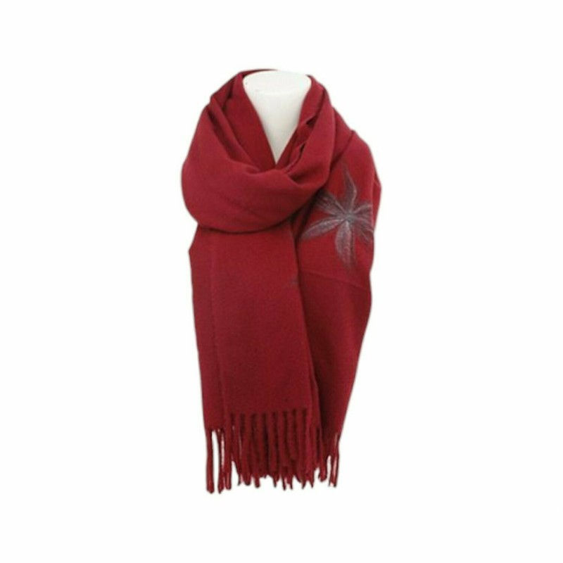 Winter Damen Schal Cashmera | hochwertiger Filzschal mit Blume | Damenschal Super Soft Feeling 180x72 cm [Weinrot]