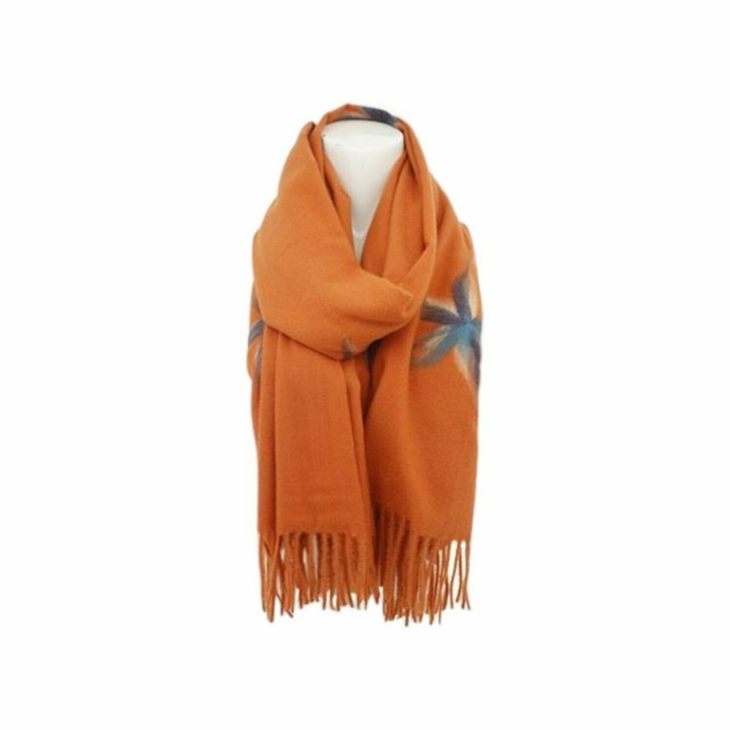 Winter Damen Schal Cashmera | hochwertiger Filzschal mit Blume | Damenschal Super Soft Feeling 180x72 cm [Orange]