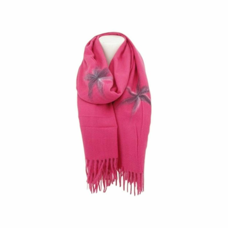 Winter Damen Schal Cashmera | hochwertiger Filzschal mit Blume | Damenschal Super Soft Feeling 180x72 cm [Pink]