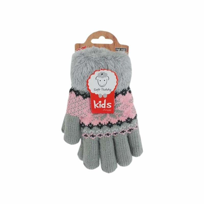 Winter Kinder Handschuhe mit Norweger Stern | Gefütterte Soft Teddy Kinderhandschuhe [Grau]