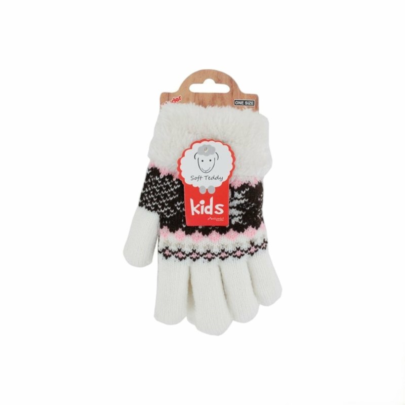 Winter Kinder Handschuhe mit Norweger Stern | Gefütterte Soft Teddy Kinderhandschuhe [Weiß]