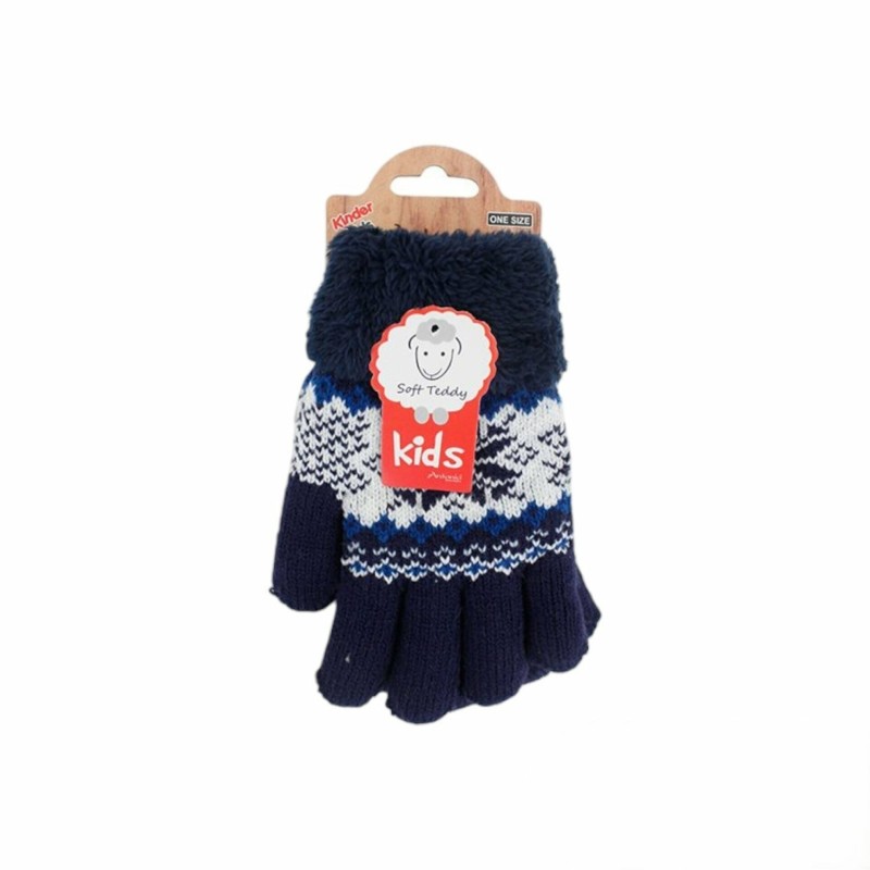 Winter Kinder Handschuhe mit Norweger Stern | Gefütterte Soft Teddy Kinderhandschuhe [Dunkelblau]