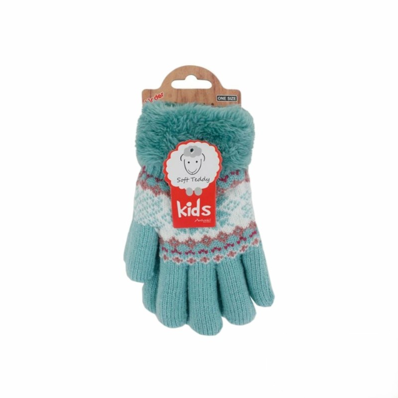 Winter Kinder Handschuhe mit Norweger Stern | Gefütterte Soft Teddy Kinderhandschuhe [Mint]