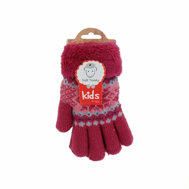 Winter Kinder Handschuhe mit Norweger Stern | Gefütterte Soft Teddy Kinderhandschuhe [Beere]