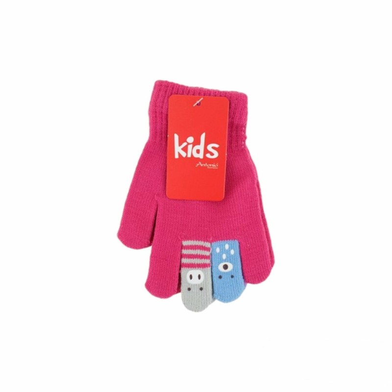 Winter Kinder Handschuhe mit Tier Fingern | Fingerhandschuhe mit bunten Tiergesichtern [Pink]